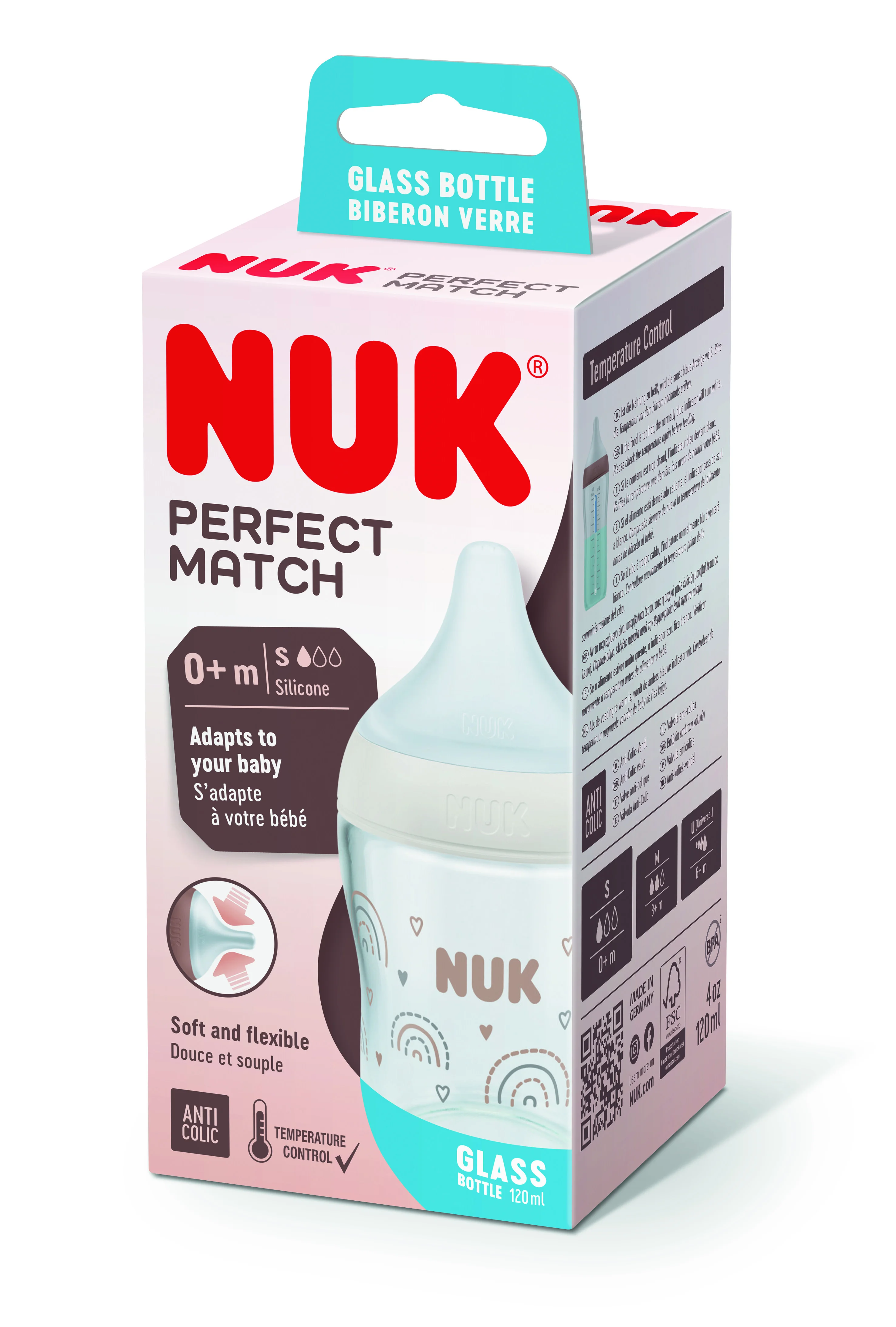 NUK perfect match fles 0+ maanden 120ml rainbow glas - Nu 10211036 4008600434320 2 - 4008600434320