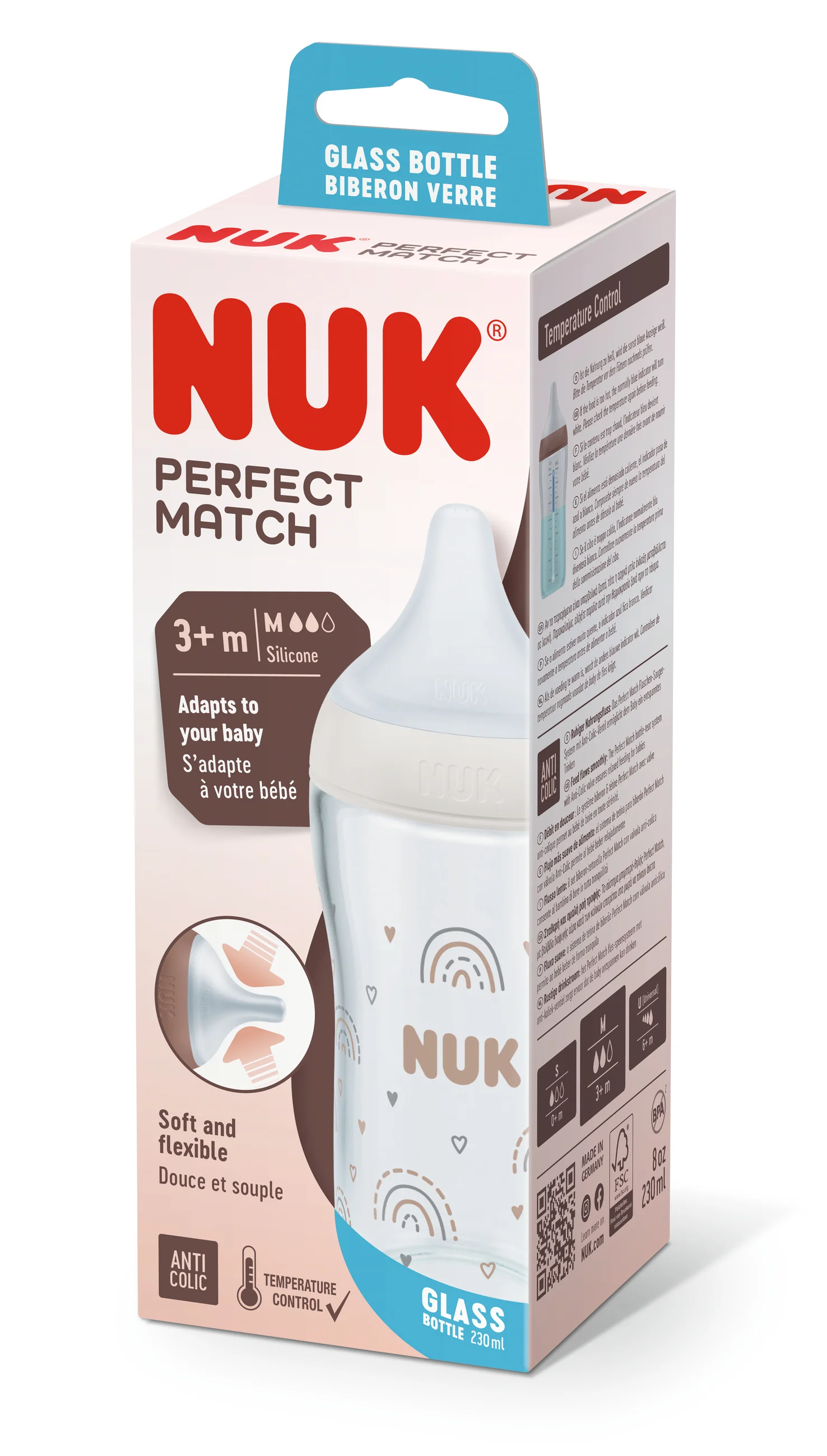 NUK perfect match fles 3+ maanden 230ml rainbow glas - Nu 10212009 4008600434313 2 - 4008600434313
