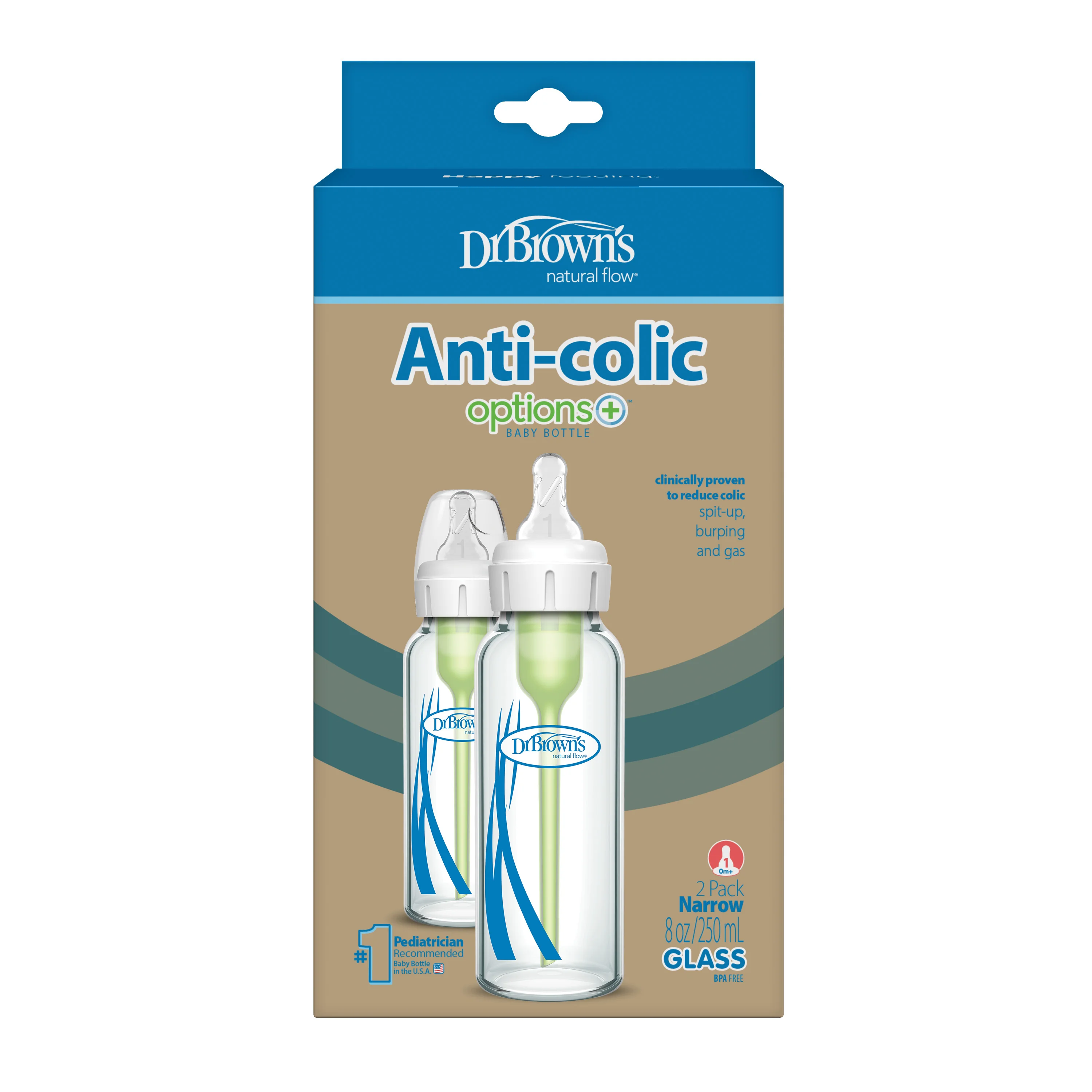 Dr. Brown's smalle glazen flessen set van 2 250ml 0+maanden - Sb82023 pkg f optionsplus narrow glass 8oz 250ml 2 pack 1 - SB82023-P2