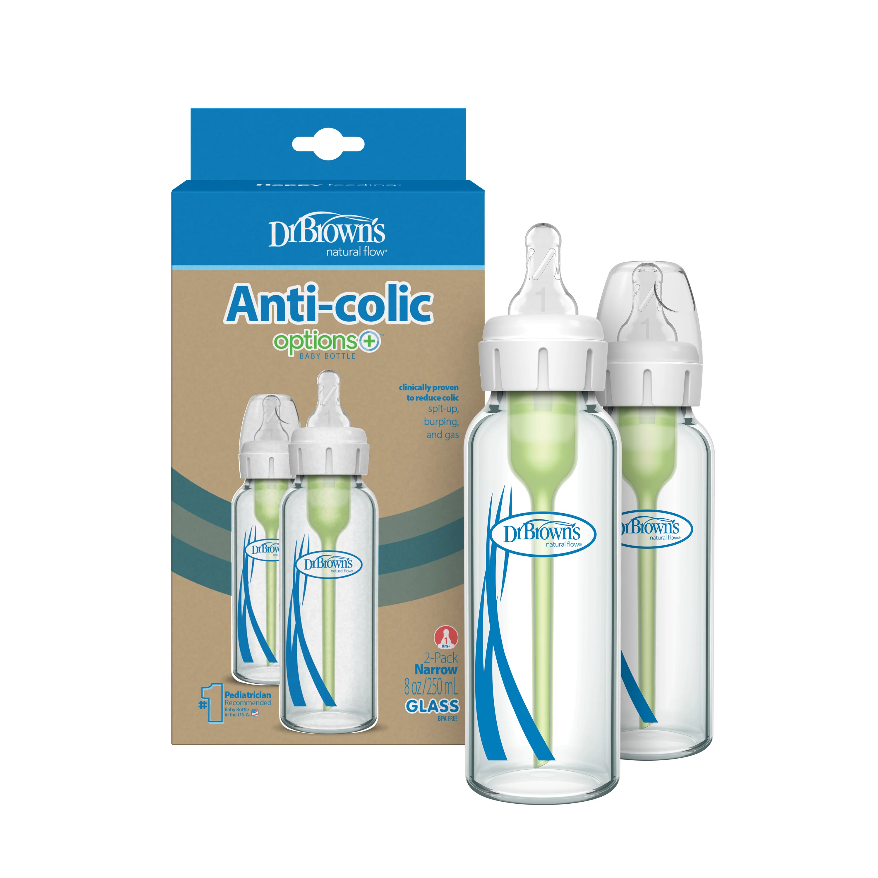 Dr. Brown's smalle glazen flessen set van 2 250ml 0+maanden