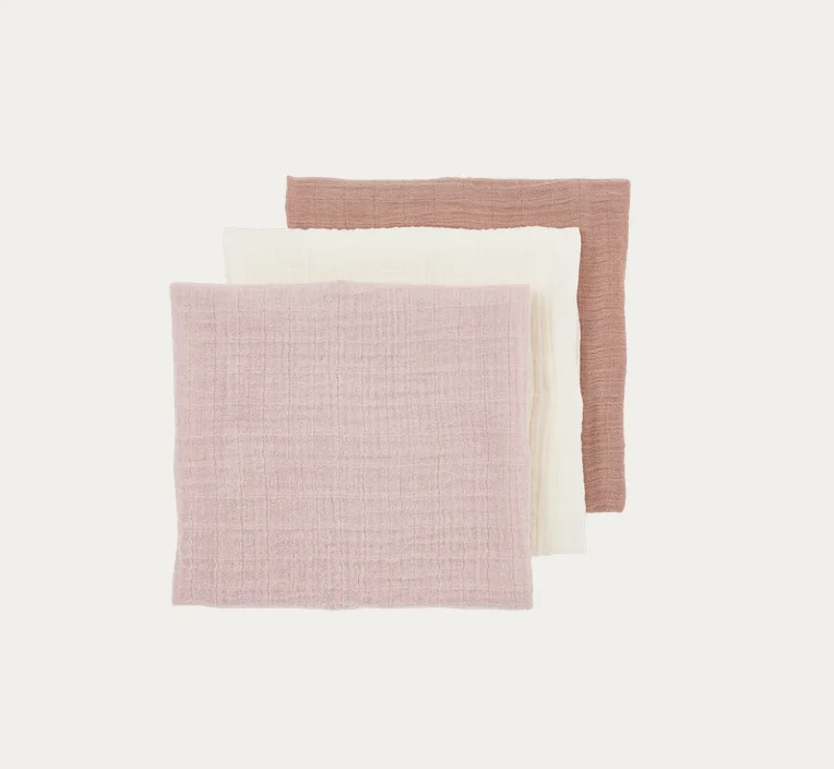 Meyco 3-pack hydrofiele doeken 70x70cm soft rose/rose/natural