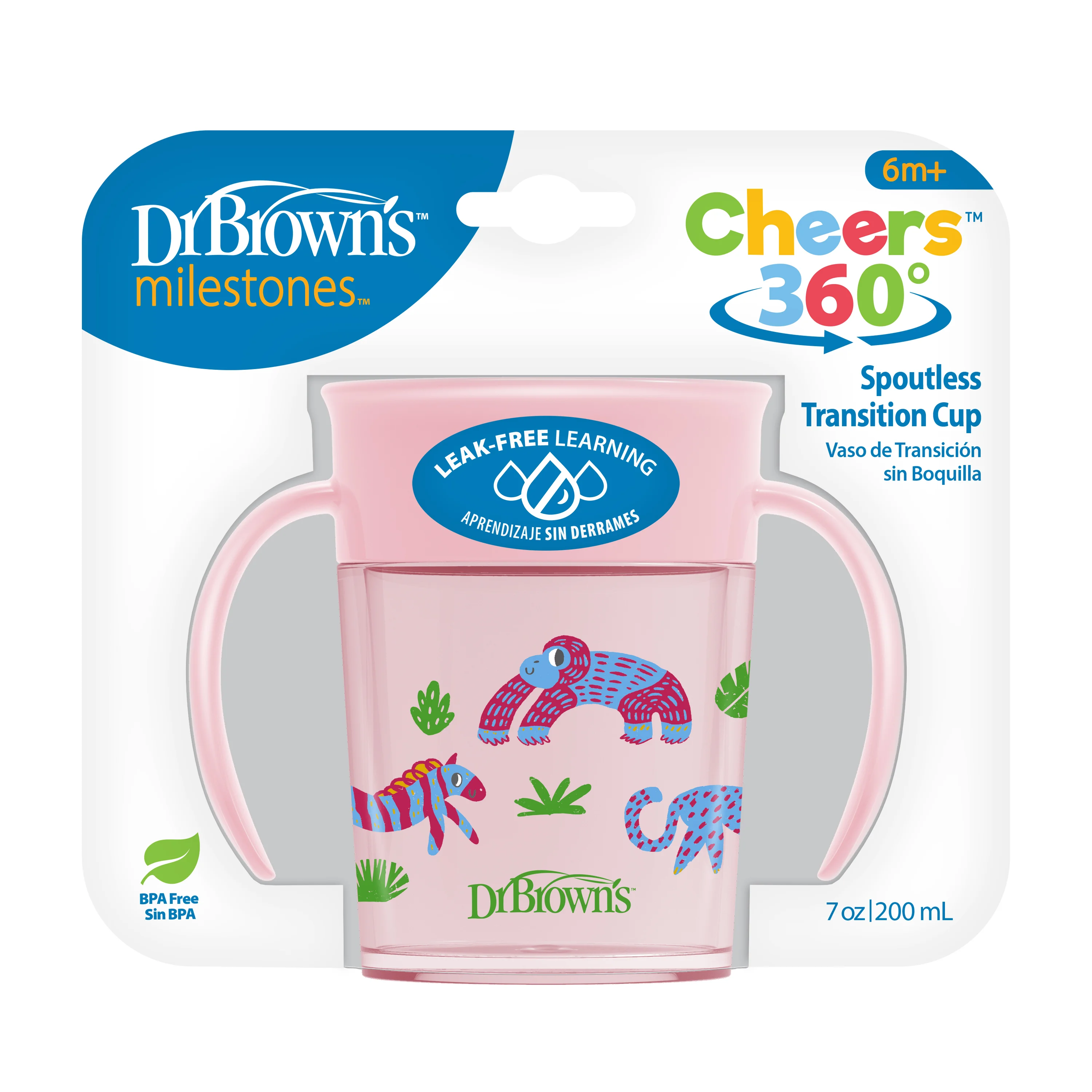Dr. Brown's cheers 360graden cup 200ml 6+maanden - Tc71005 r1 pkg f cheers360 cup with handles 7oz 200ml pink - TC71005