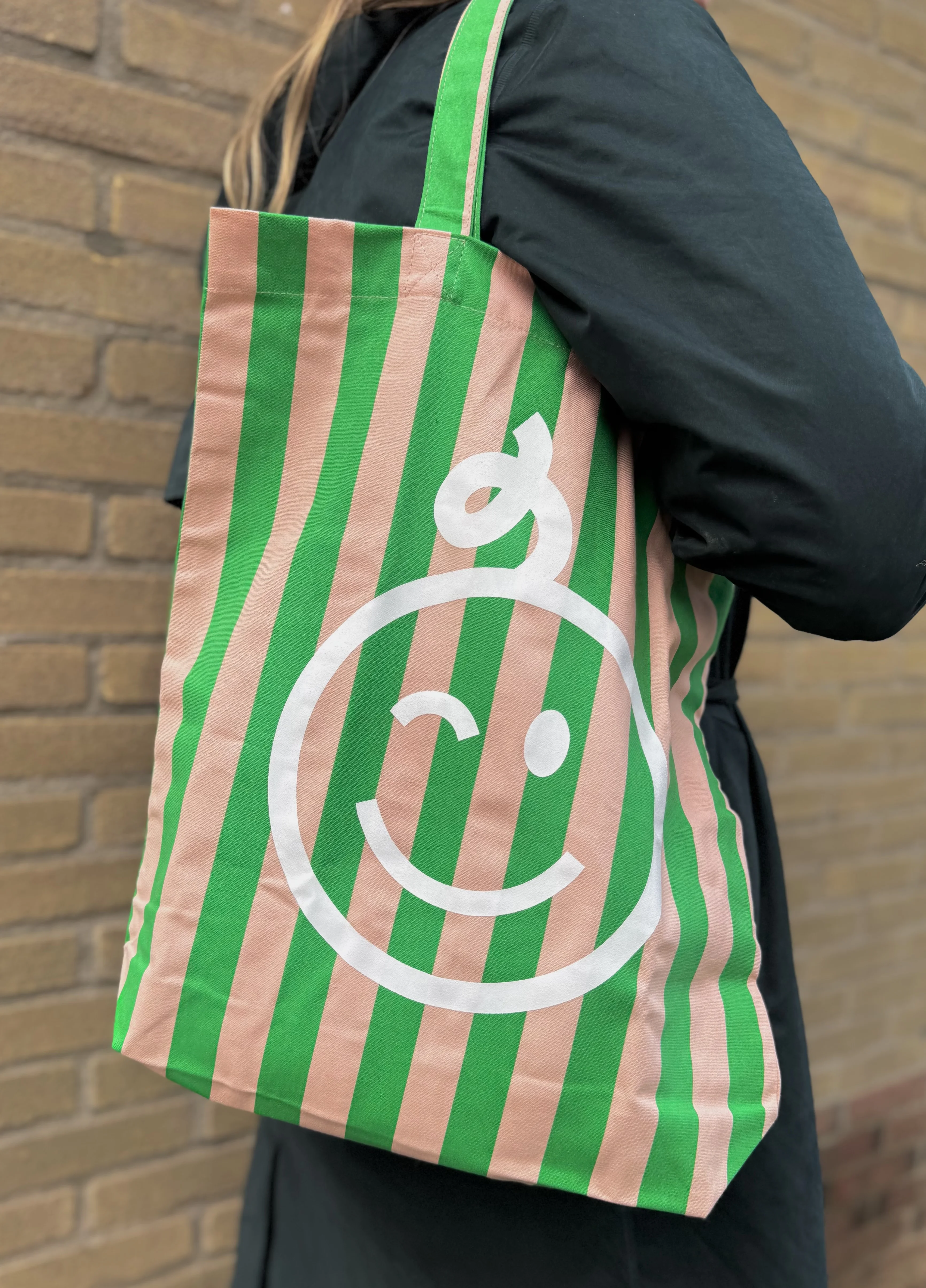 Kraamwinkel shopper 'Roze/groen gestreept'
