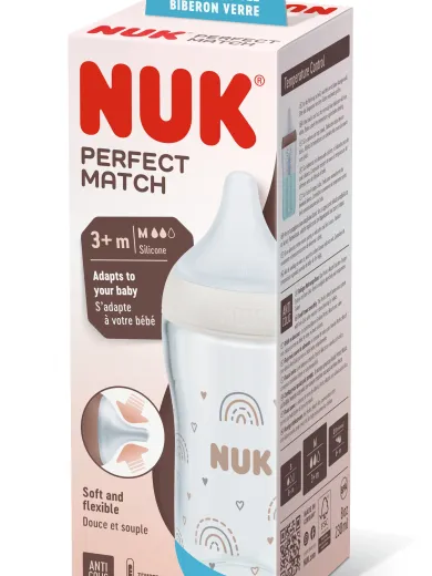 NUK perfect match fles 3+ maanden 230ml rainbow glas - Nu 10212009 4008600434313 2 - 4008600434313