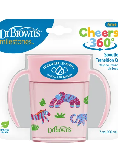 Dr. Brown's cheers 360graden cup 200ml 6+maanden - Tc71005 r1 pkg f cheers360 cup with handles 7oz 200ml pink - TC71005