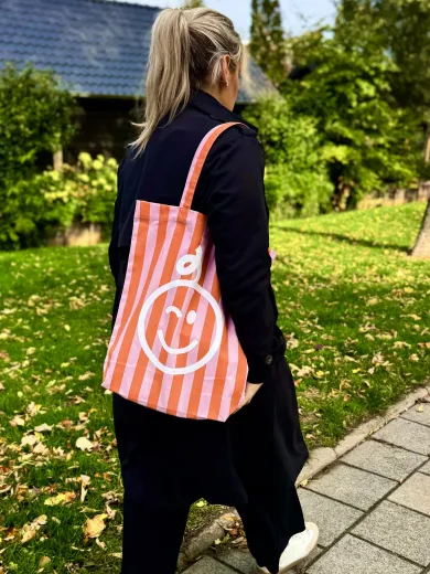 Kraamwinkel shopper 'Roze/oranje gestreept' - Tempimagesohwze - kwt12