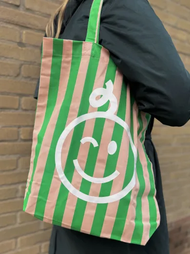 Kraamwinkel shopper 'Roze/groen gestreept' - Tempimagetpeizl - kwt13